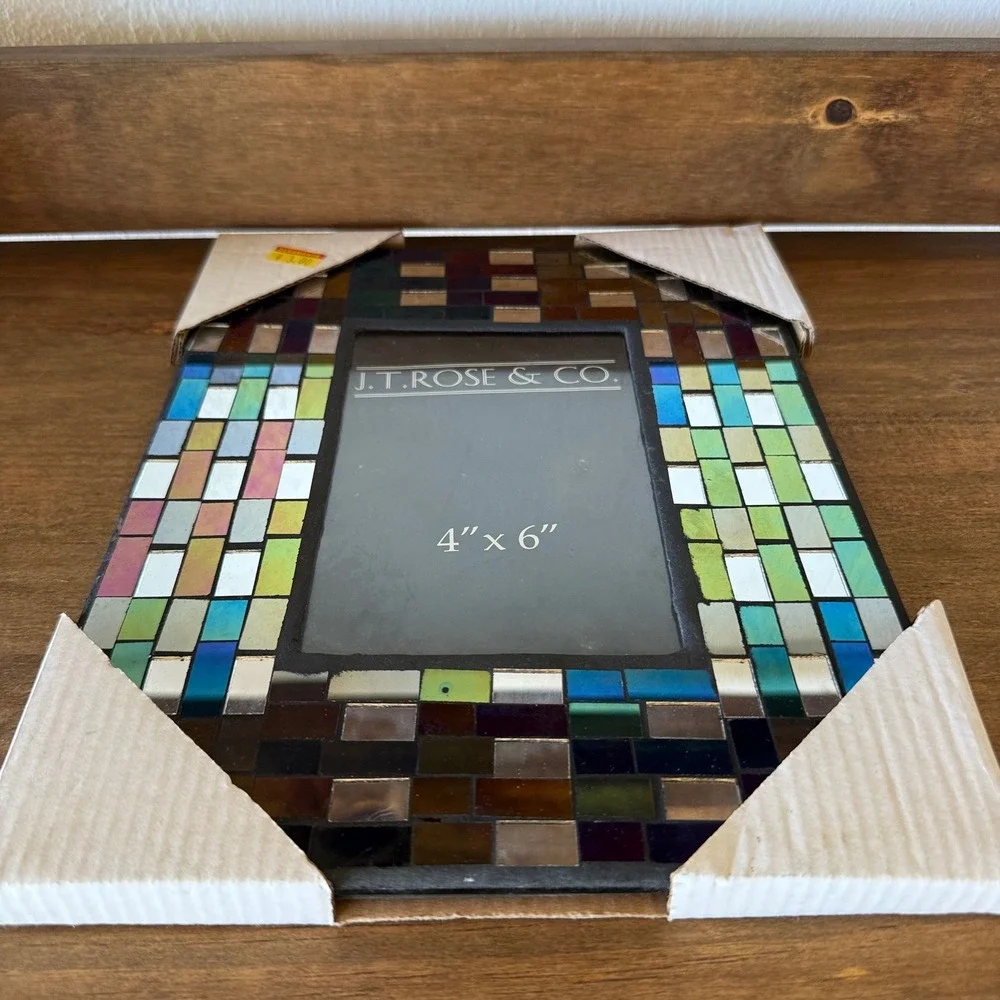 JT Rose & Co Iridescent Mirrored Mosaic Glass Picture Frame 4x6 Multicolor